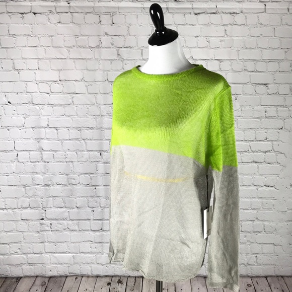 BNWT Size M Hye Park & Lune gray and lime sweater - Picture 4 of 6